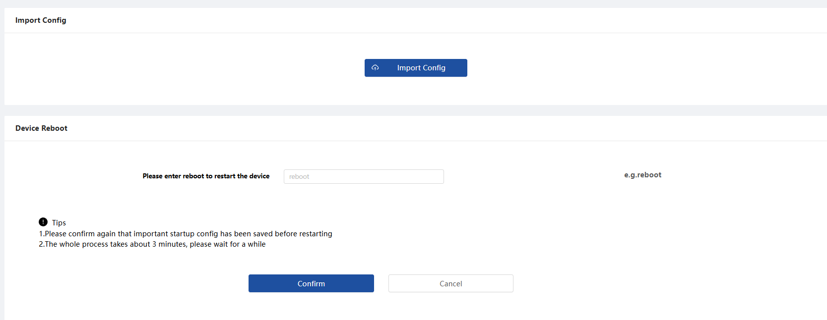 Configuration Import, and Reboot