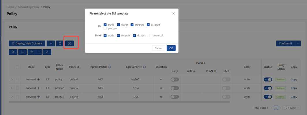 Configure EM/EMV6 template