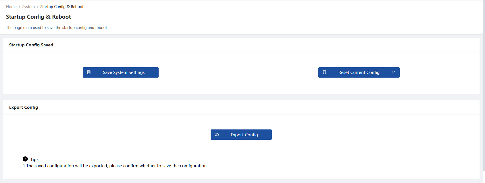 Configuration Save, Clear, and Export