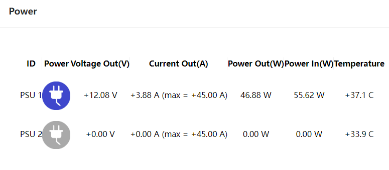 single power supply in place, another power supply in place unplugged